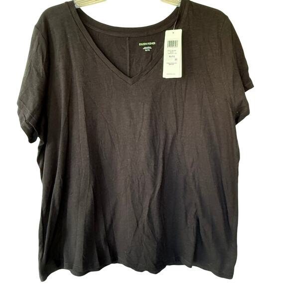 NEW!!! Eileen Fisher Size XL Black T-Shirt Organic Cotton V Neck - Picture 1 of 11